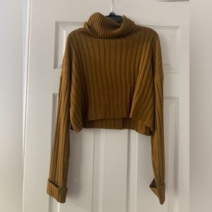 Cropped Gold Turtleneck Sweater